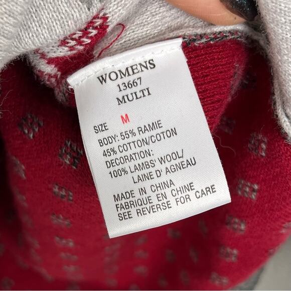 Vintage Woolrich Women’s Embroidered Sweater Snowman Fair Isle Winter Medium - Picture 9 of 9